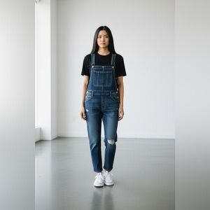 Kancan Jeans Womens XL Blue Stretch Denim Overalls Distressed Grunge Stain